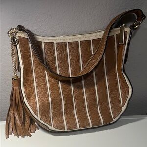 Brown and Cream Striped Women's Bag